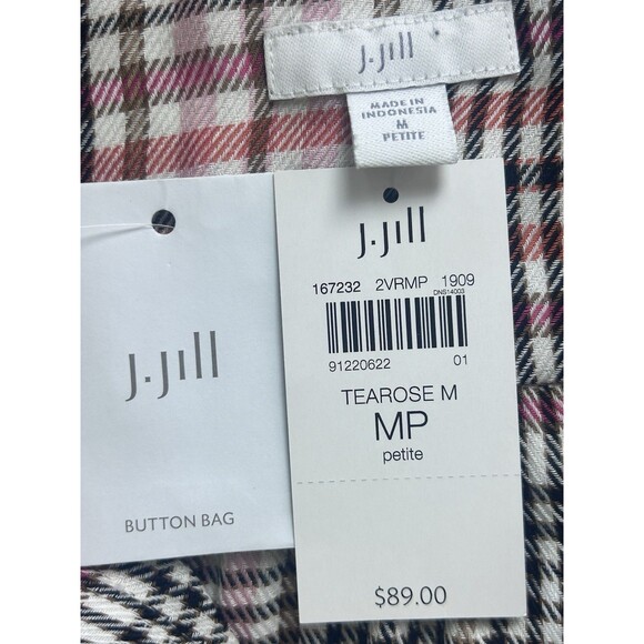 J. Jill Womens Medium Plaid Tearose‎ Long sleeve Brand New - Picture 6 of 8